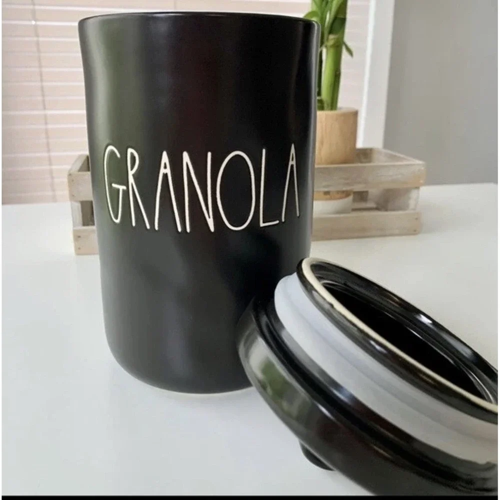 NEW Rae Dunn Black Granola Canister Jar Kitchen Food Storage